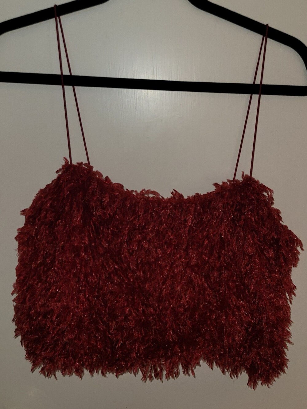 Show Me Your MuMu Shaggy Burgundy Spaghetti-Strap Crop Top Size Small